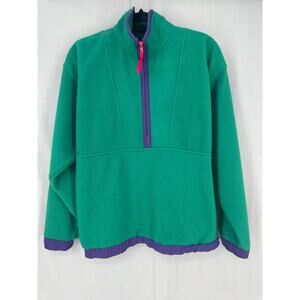90s Vintage Gap Jacket Womens Small Green Fleece Pullover Pockets Zip Oversized
